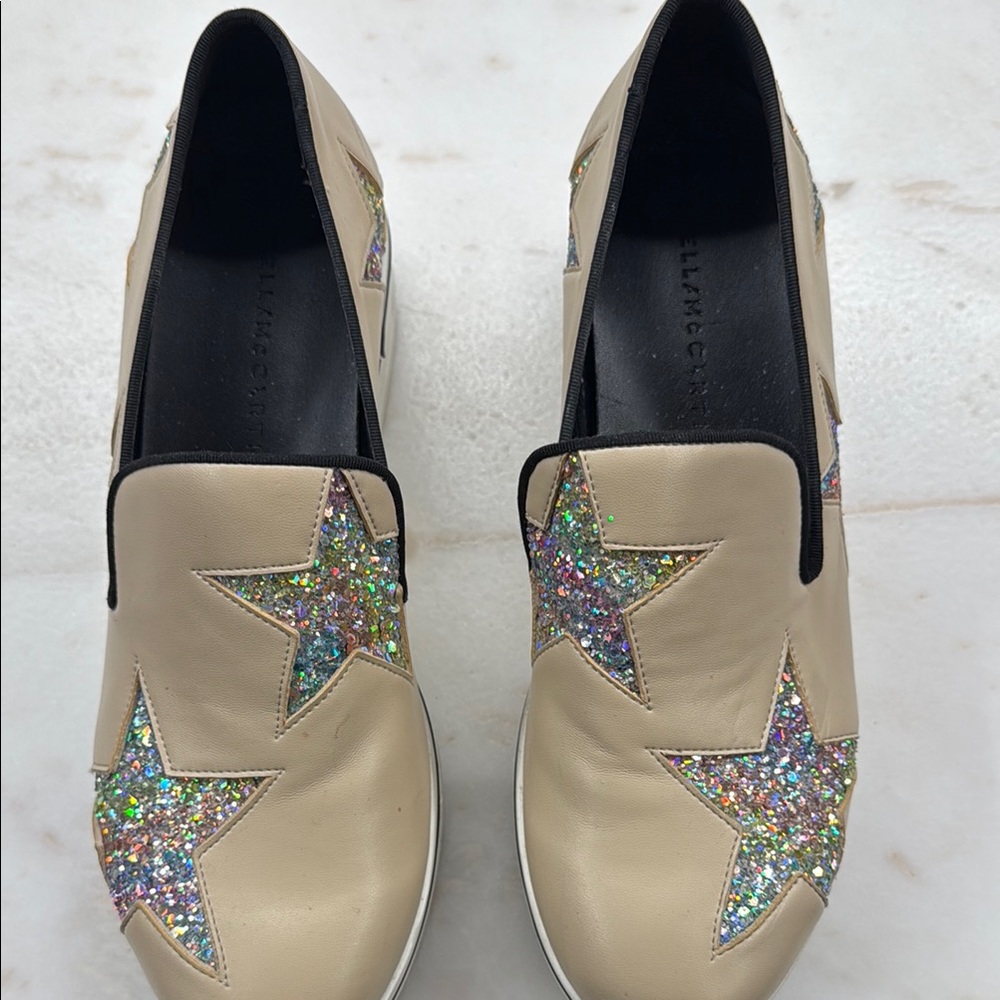 Stella McCartney Tan Glitter Star Loafers